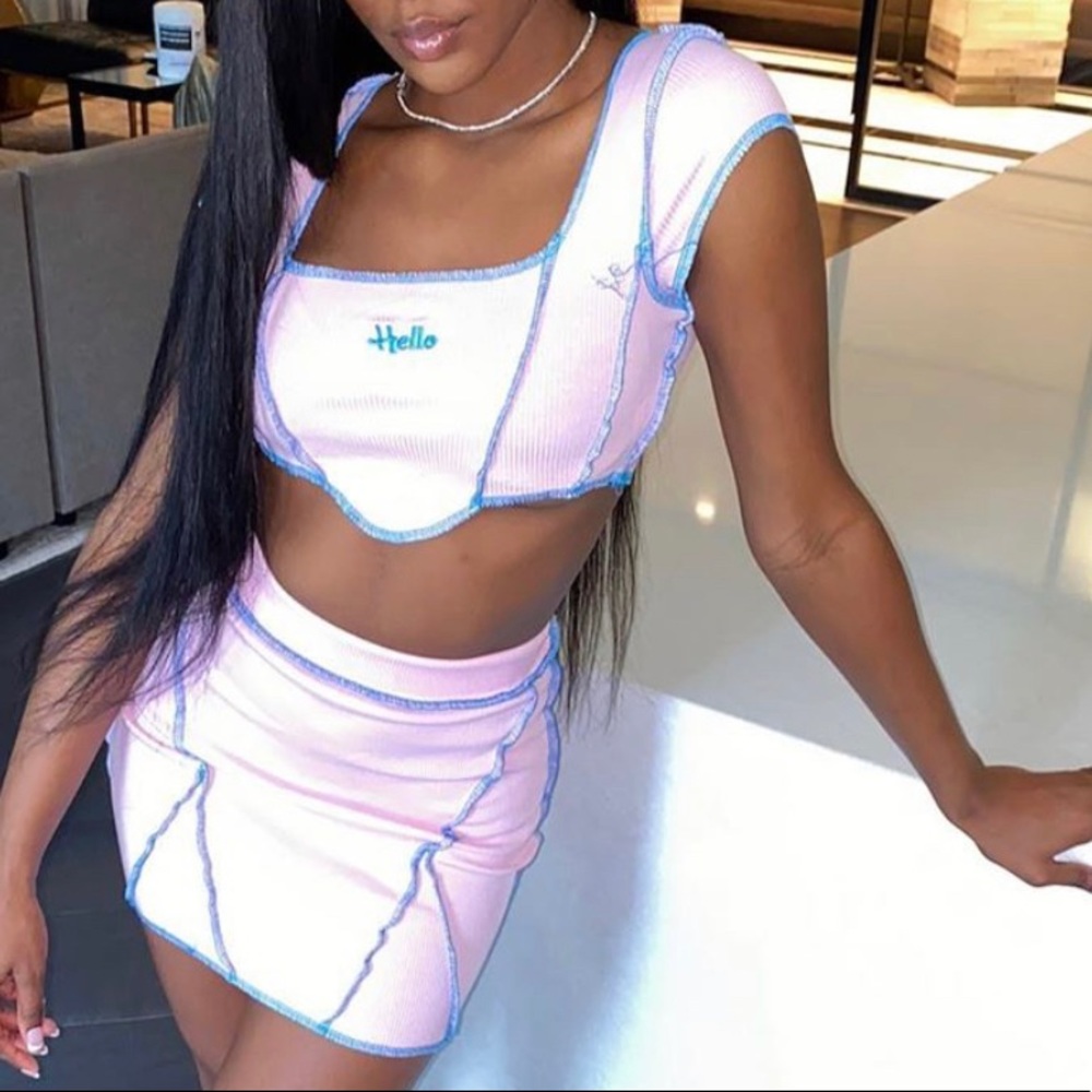 Pink 2 piece crop top/skirt set